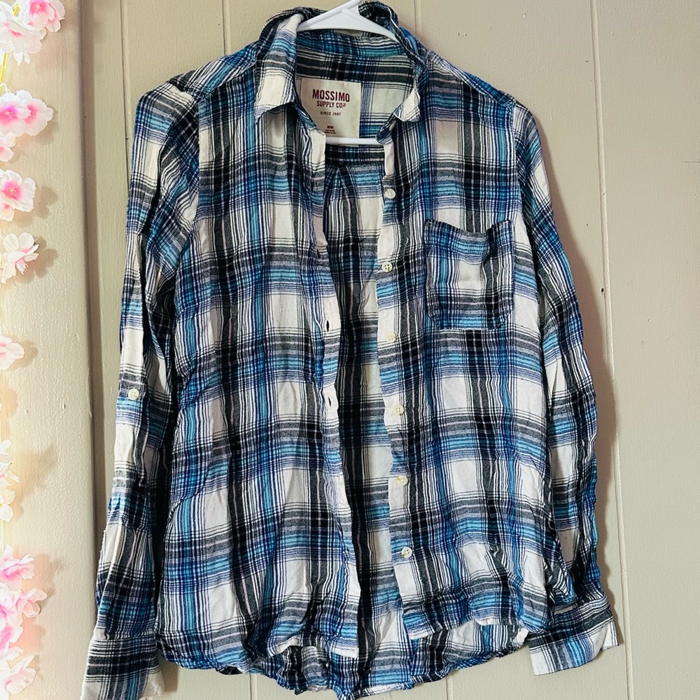 Mossimo Supply Co. Plaid Flannel Shirt in Blue and Cream